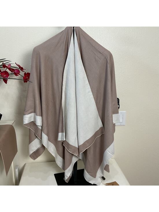 Mellifluous Sweaters - Mellifluous Tan and White Lightweight Casual Poncho Womens NWT